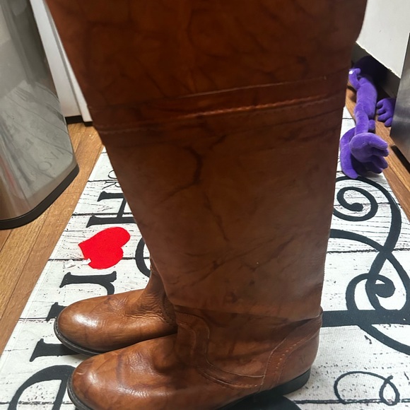 FRYE MELISSA B 76442 TRAPUNTO SADLE BROWN LEATHER KNEE HIGH RIDING BOOTS 9.5 - Picture 4 of 10